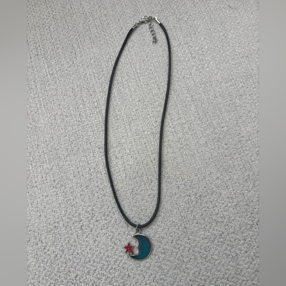 Mood Changing Black Cord Necklace Moon & Red Star Pendant